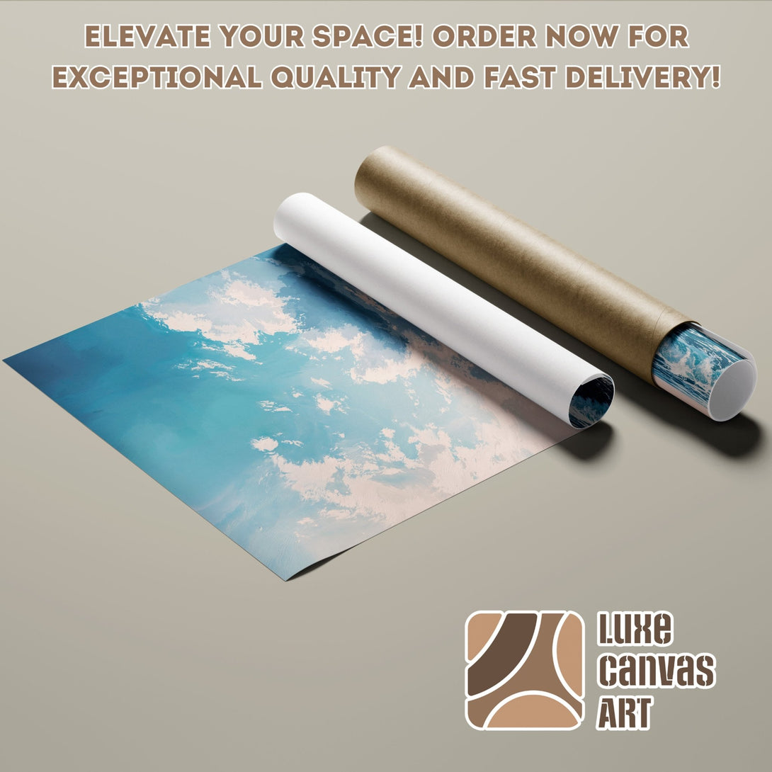 Poster Roll featuring an abstract sky art print, blue and beige color palette. Order your art today!
