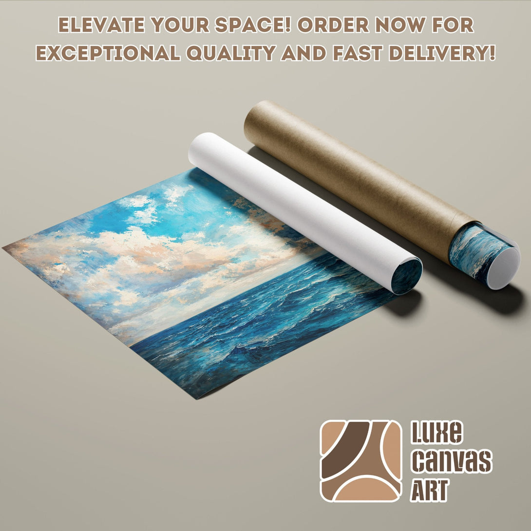 Poster Roll of ocean art, blue and white palette. Elevate your space!