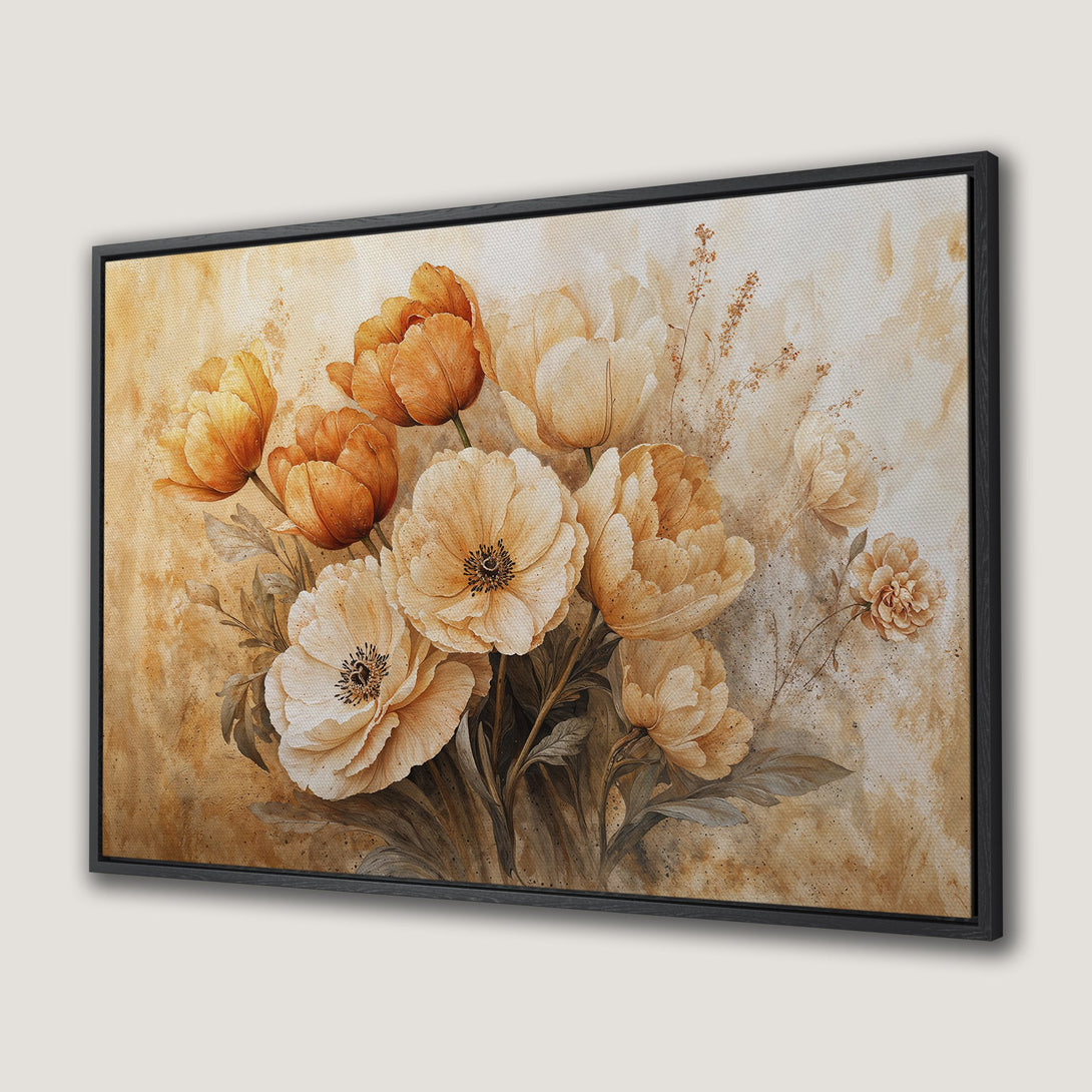Framed Wall Art featuring watercolor floral art in warm, earthy tones. Perfect for adding a touch of elegance and nature-inspired beauty to your space.