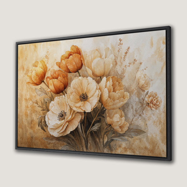 Framed Wall Art featuring watercolor floral art in warm, earthy tones. Perfect for adding a touch of elegance and nature-inspired beauty to your space.