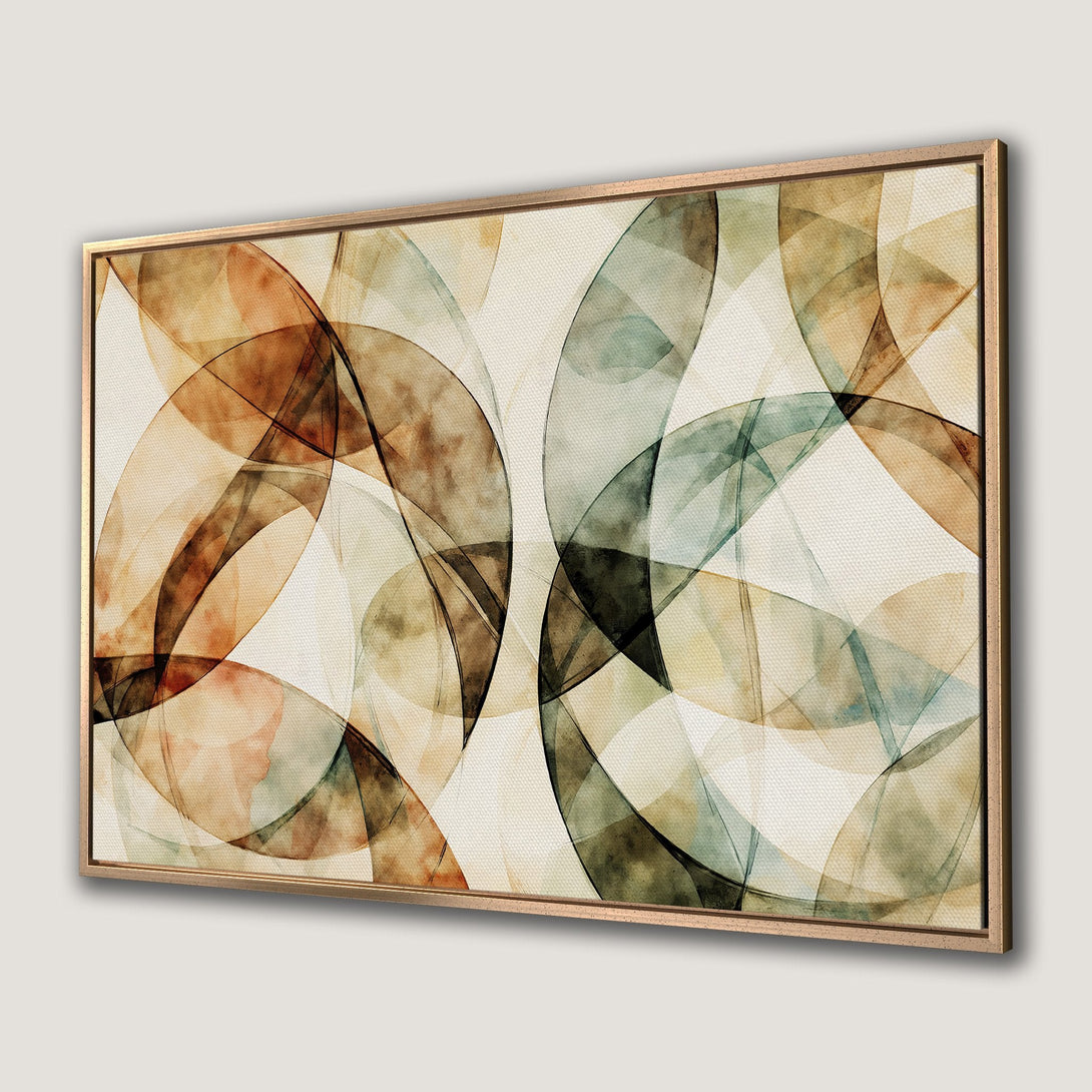 Framed Wall Art: Abstract art print with overlapping watercolor circles in warm earth tones. Modern decor for living rooms or bedrooms.
