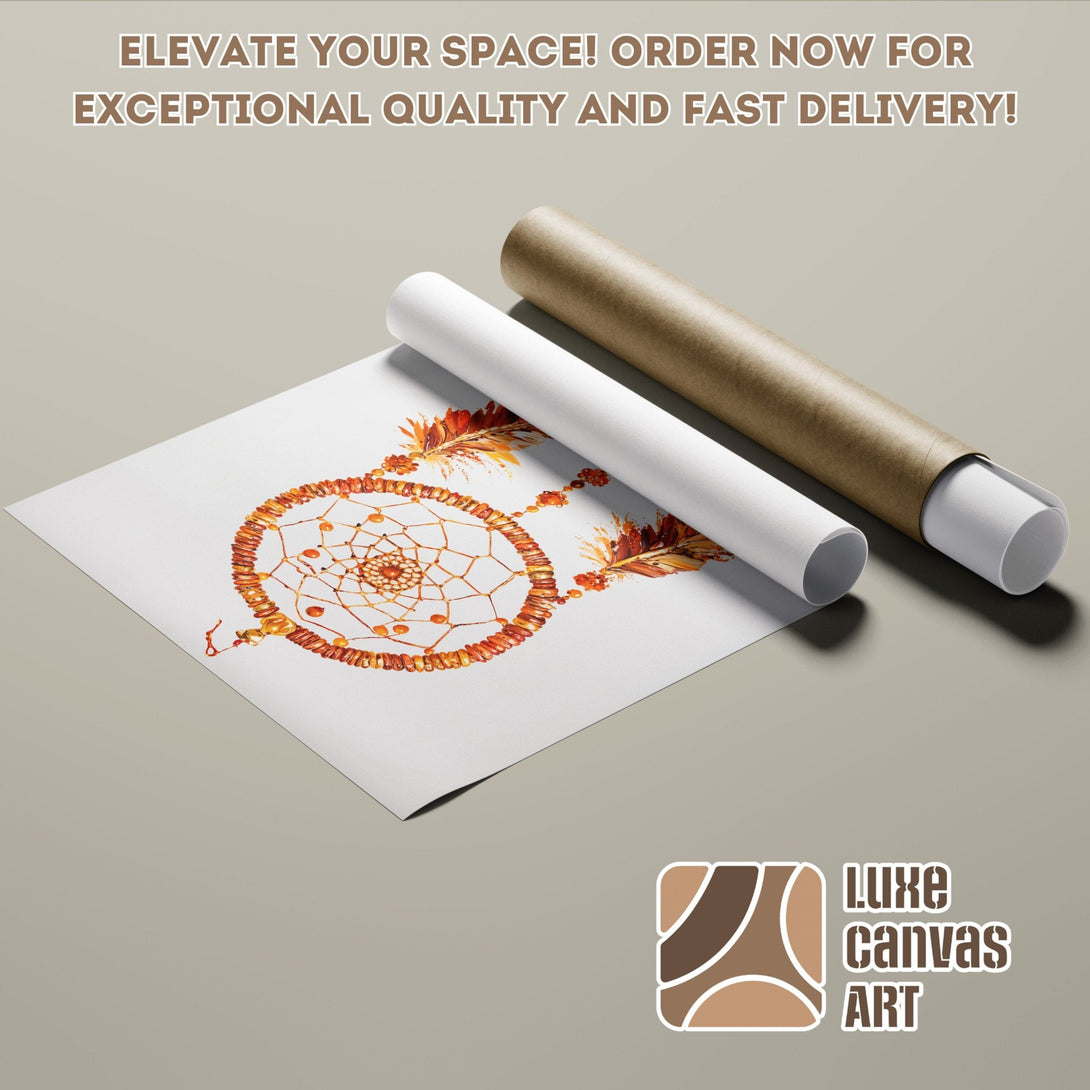 Poster Roll featuring a dreamcatcher design in warm orange and brown tones. Perfect wall art for your home!