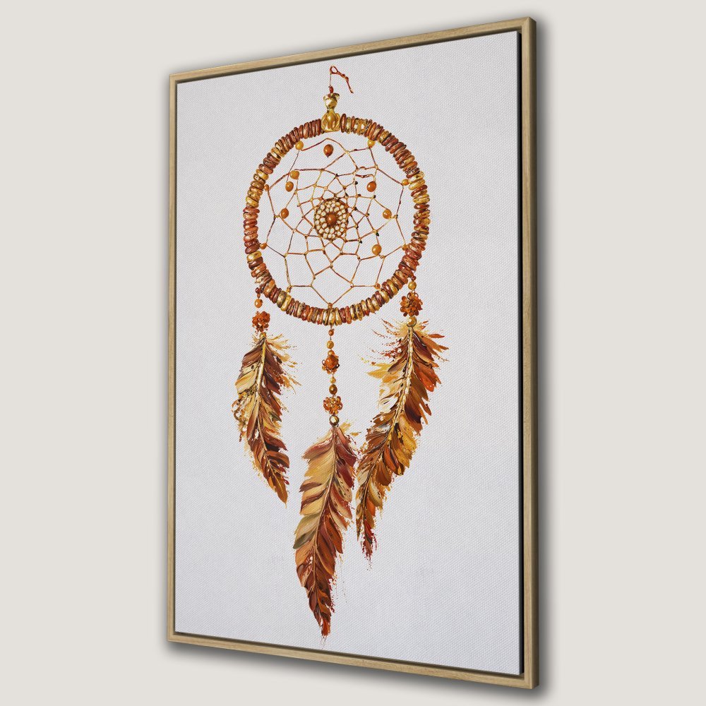 Framed Wall Art: Dreamcatcher Canvas Print in warm earth tones. Boho style art for a cozy home. Shop now!