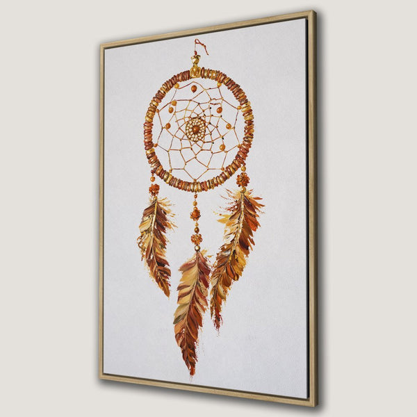 Framed Wall Art: Dreamcatcher Canvas Print in warm earth tones. Boho style art for a cozy home. Shop now!