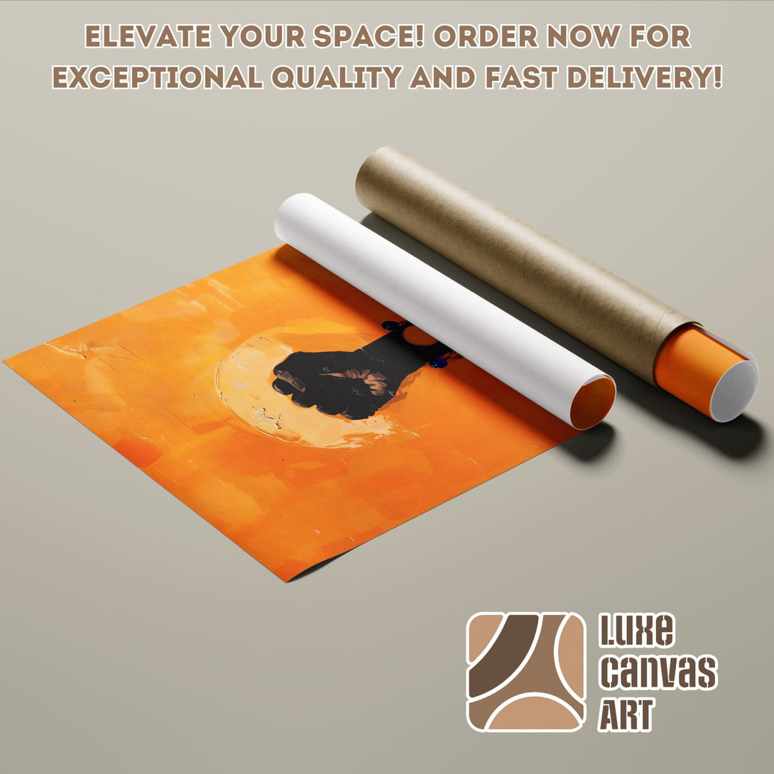 Abstract art poster roll with orange and brown color palette, perfect for home decor.