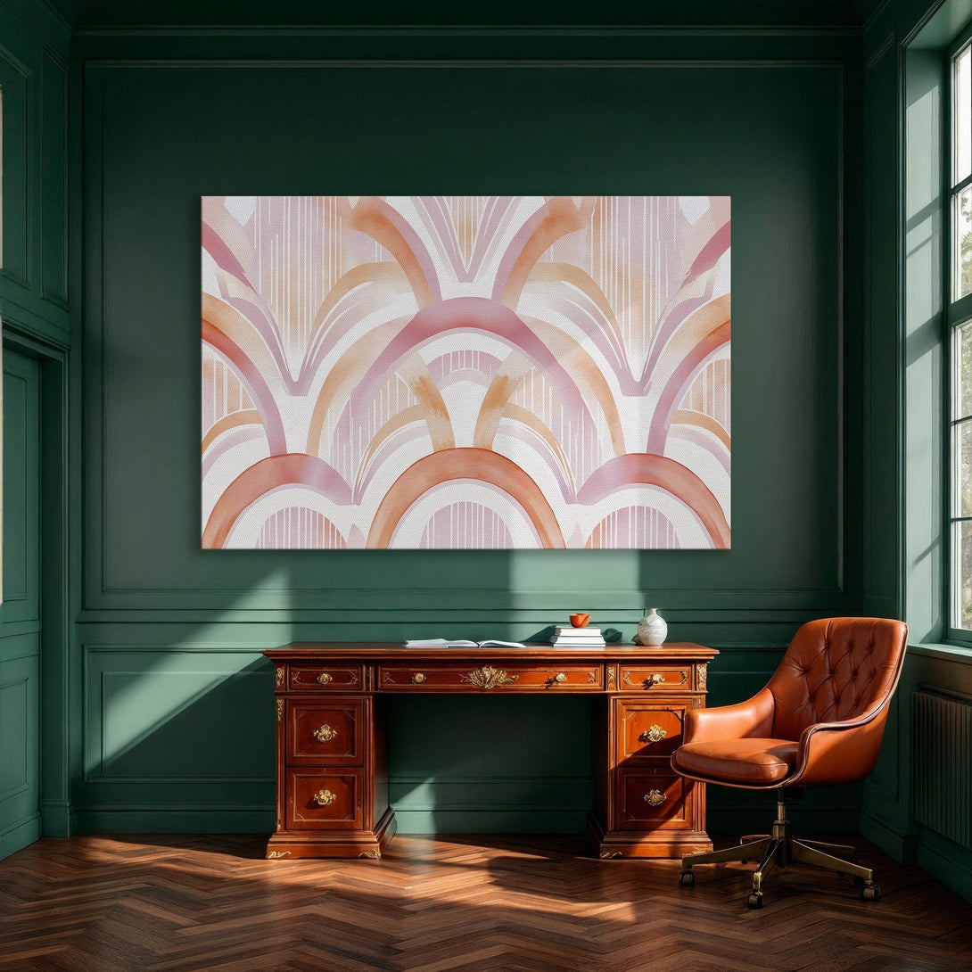 Framed Wall Art: Abstract watercolor art in blush and peach tones. Modern art print for dining room decor.