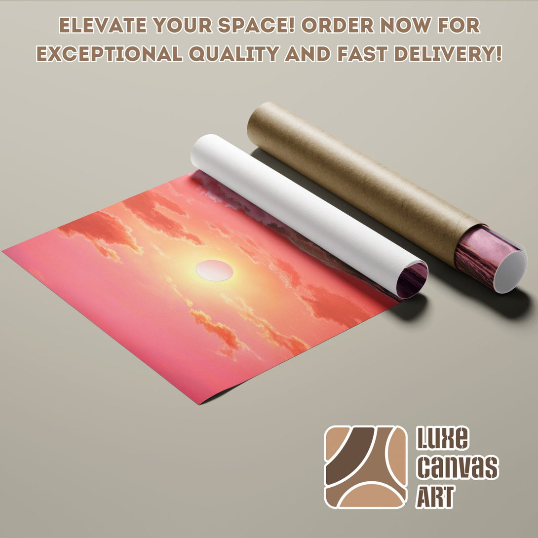 Sunset Poster Roll in pink and orange tones. Elevate your space with Luxe Canvas Art.