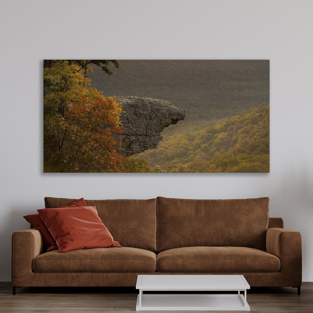 Framed Wall Art of a mountain landscape in warm autumn colors. Add a touch of nature and serenity to your space with this stunning Canvas Print.