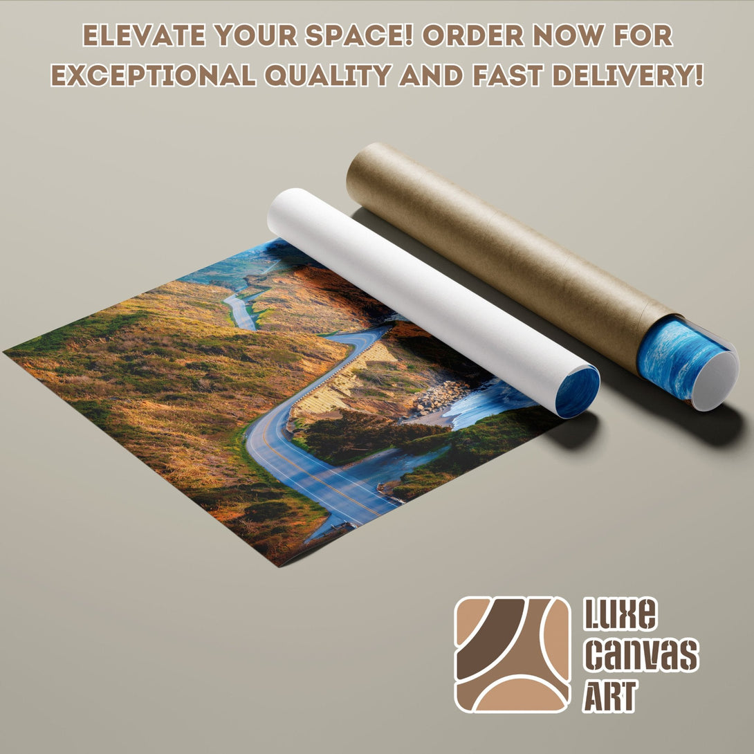 Scenic landscape Poster Roll. Earthy tones & vibrant blues. Elevate your space with high-quality art prints!