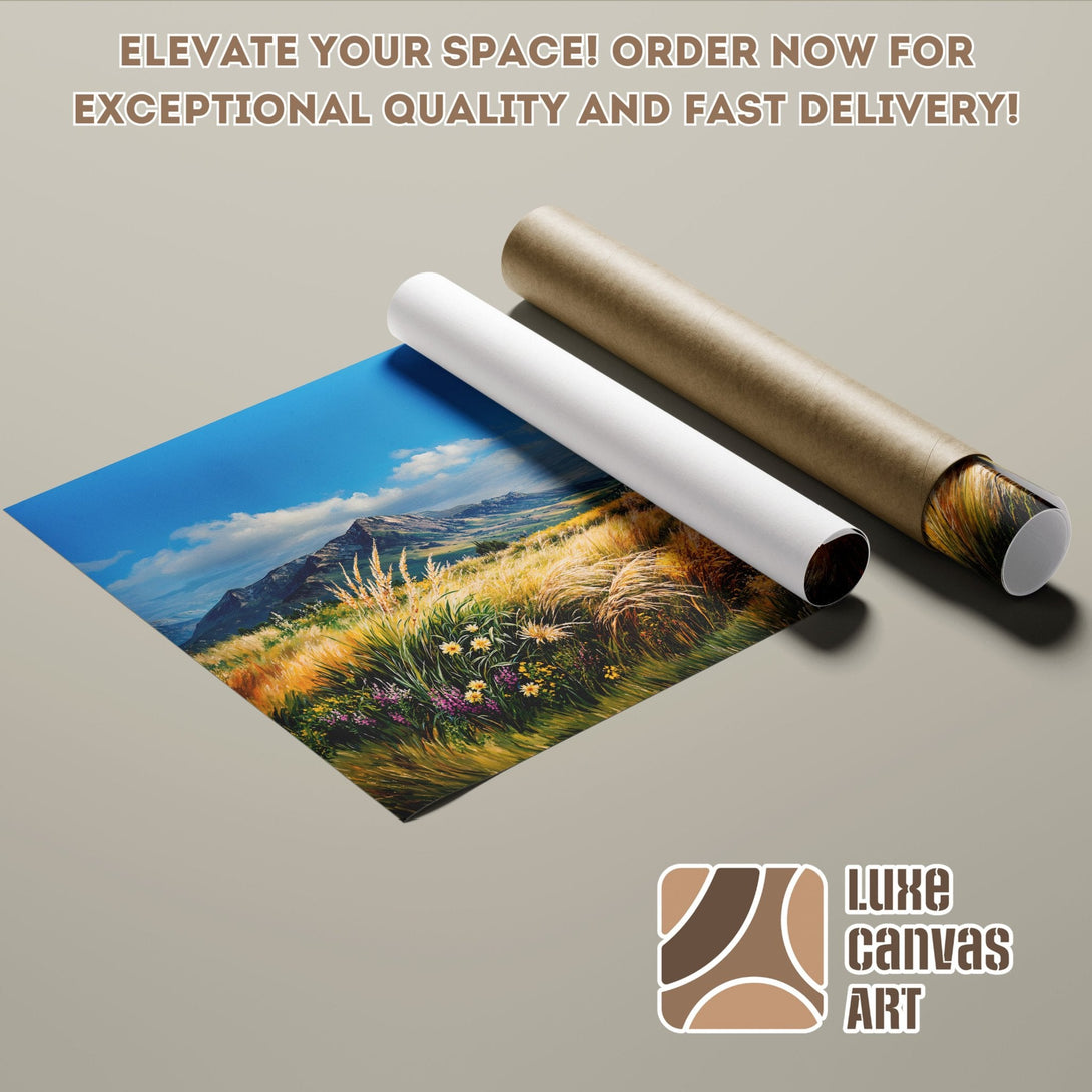 Landscape Poster Roll with vibrant colors and mountain scene. Elevate your space!