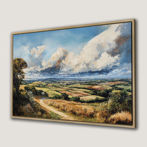 Framed Wall Art of a serene landscape painting with a warm color palette, perfect for adding a touch of nature to your home.