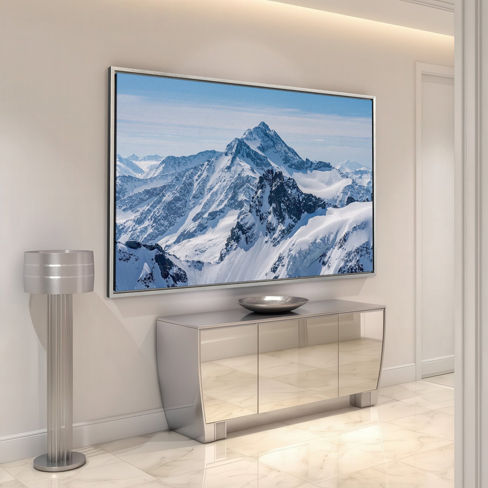 Panoramic Snow Alps and Blue Sky Canvas Print
