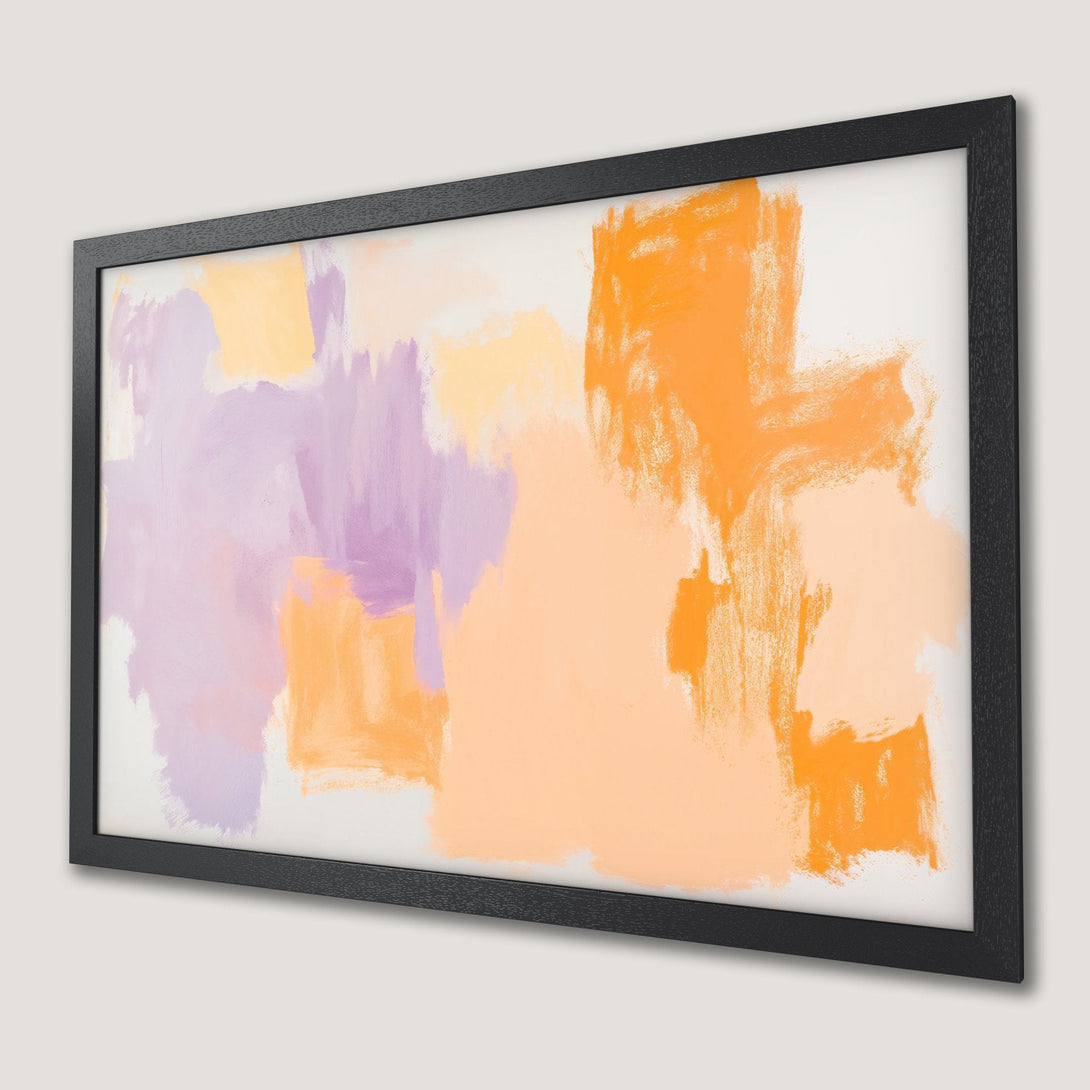 Framed Poster featuring abstract brushstrokes in a warm, pastel color palette. Add a touch of art to your space!