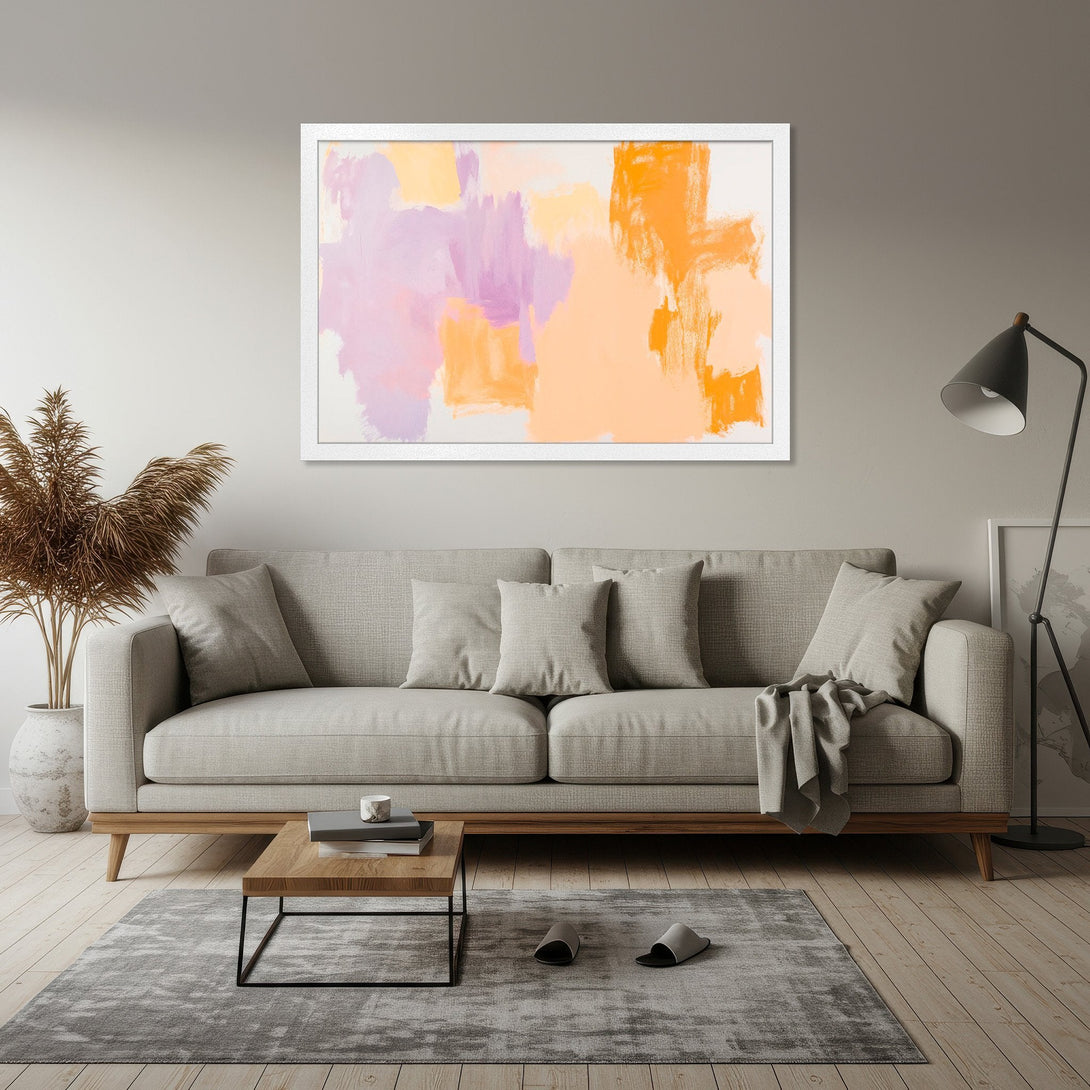 Framed Poster featuring abstract art in a modern style with a warm pastel color palette. Perfect for home decor!