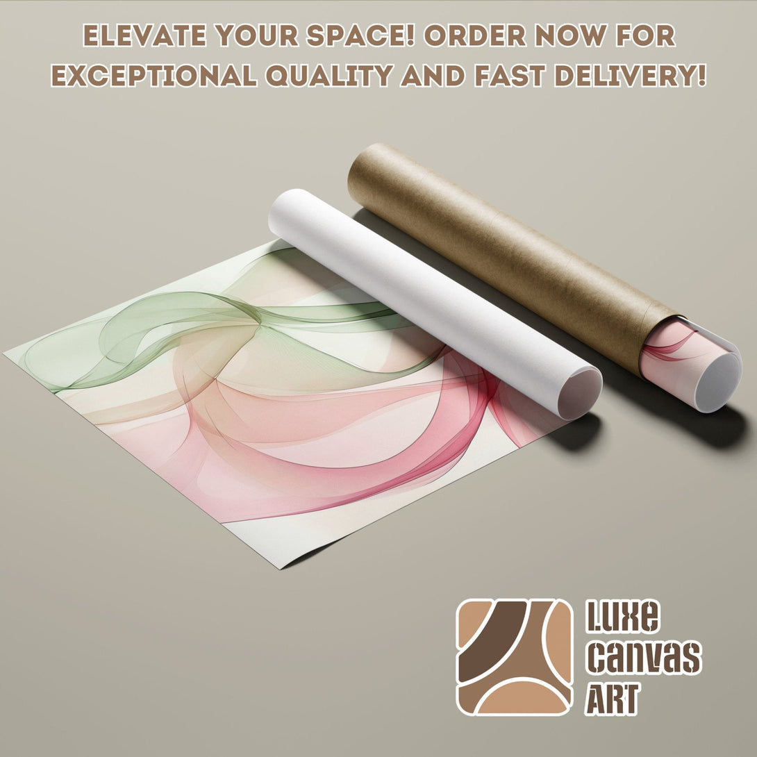 Abstract art poster roll with a soft pink and green color palette. Elevate your space with this stunning poster!