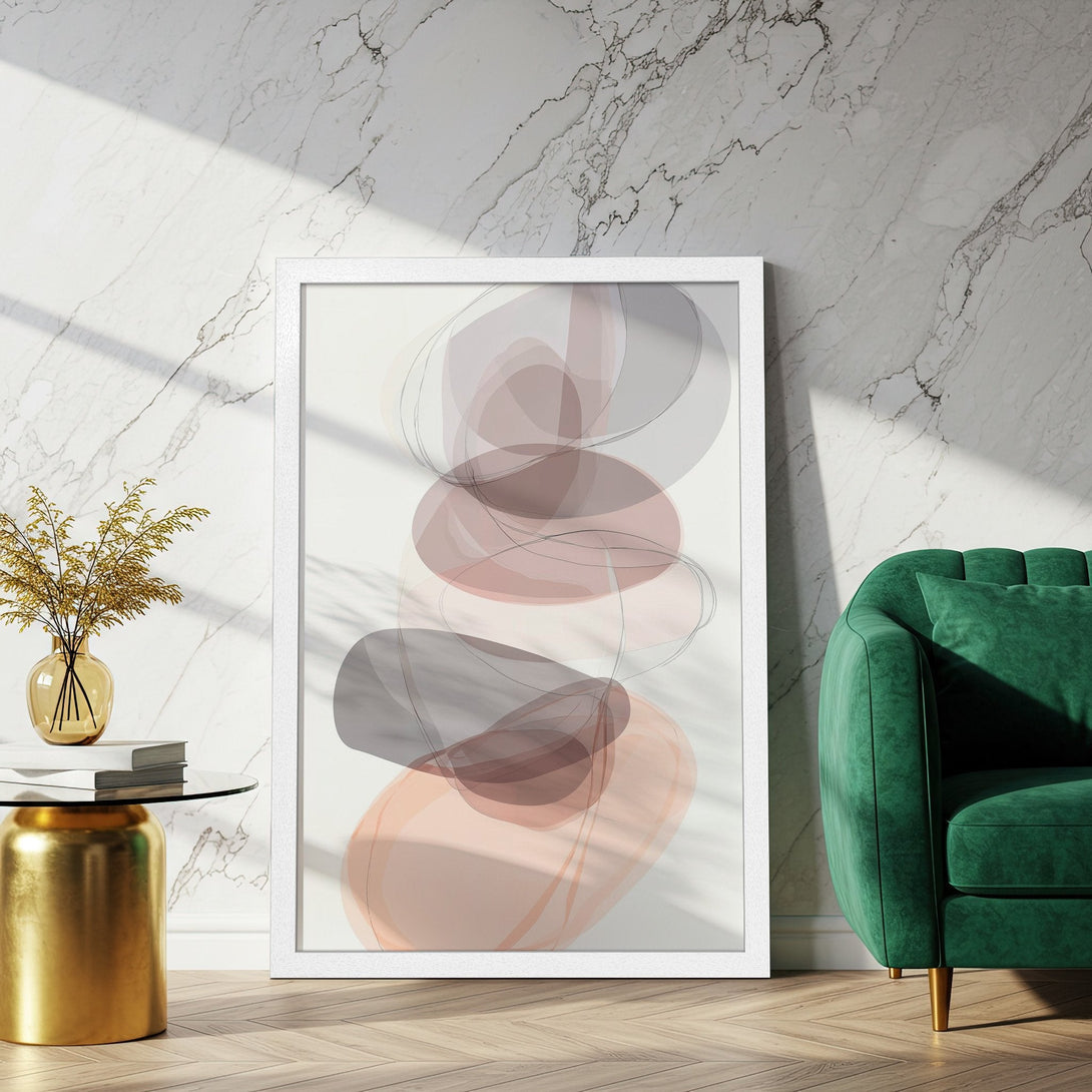 Framed Poster featuring abstract organic shapes in a soft, neutral color palette. Perfect modern art for your home!