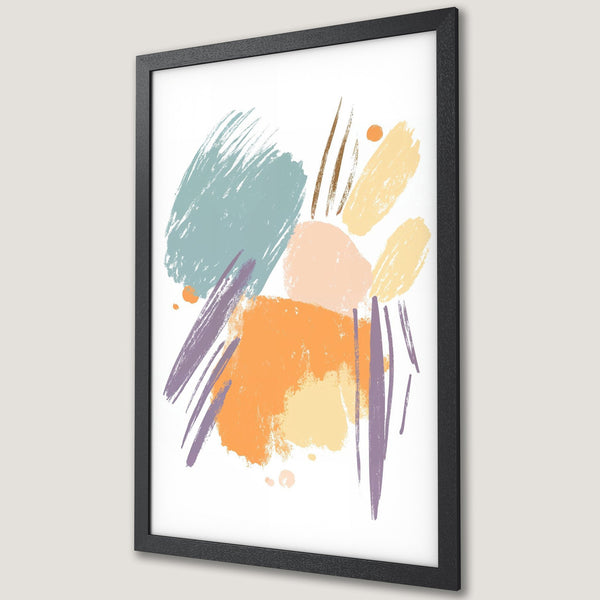 Framed Poster featuring abstract brushstrokes in pastel colors. Modern art print, perfect for home decor.