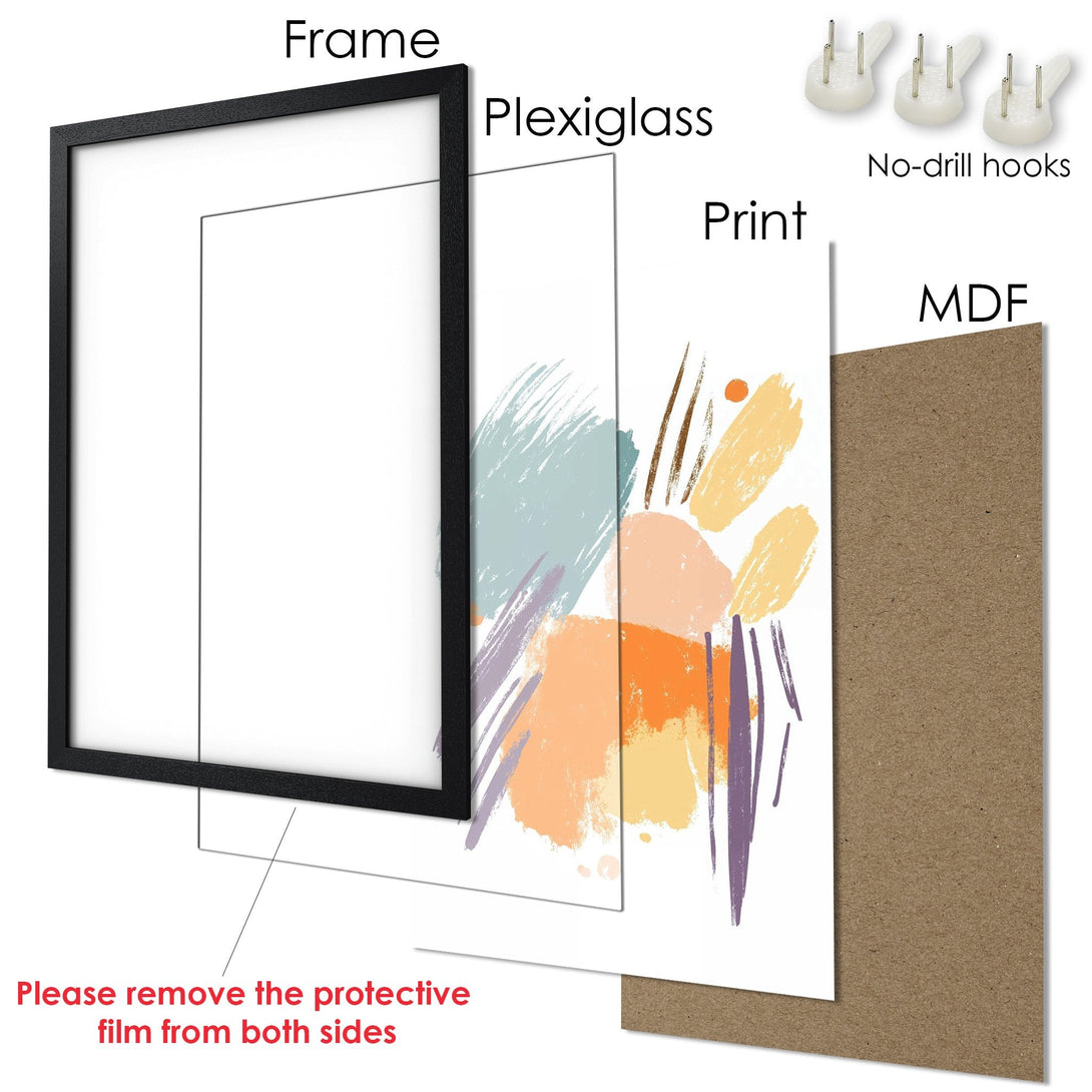 Framed Poster with abstract art in pastel colors. Modern wall decor for any space. Shop now!