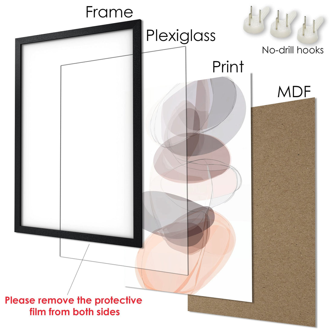 Framed Poster with abstract art in neutral tones. Modern wall decor for any space.