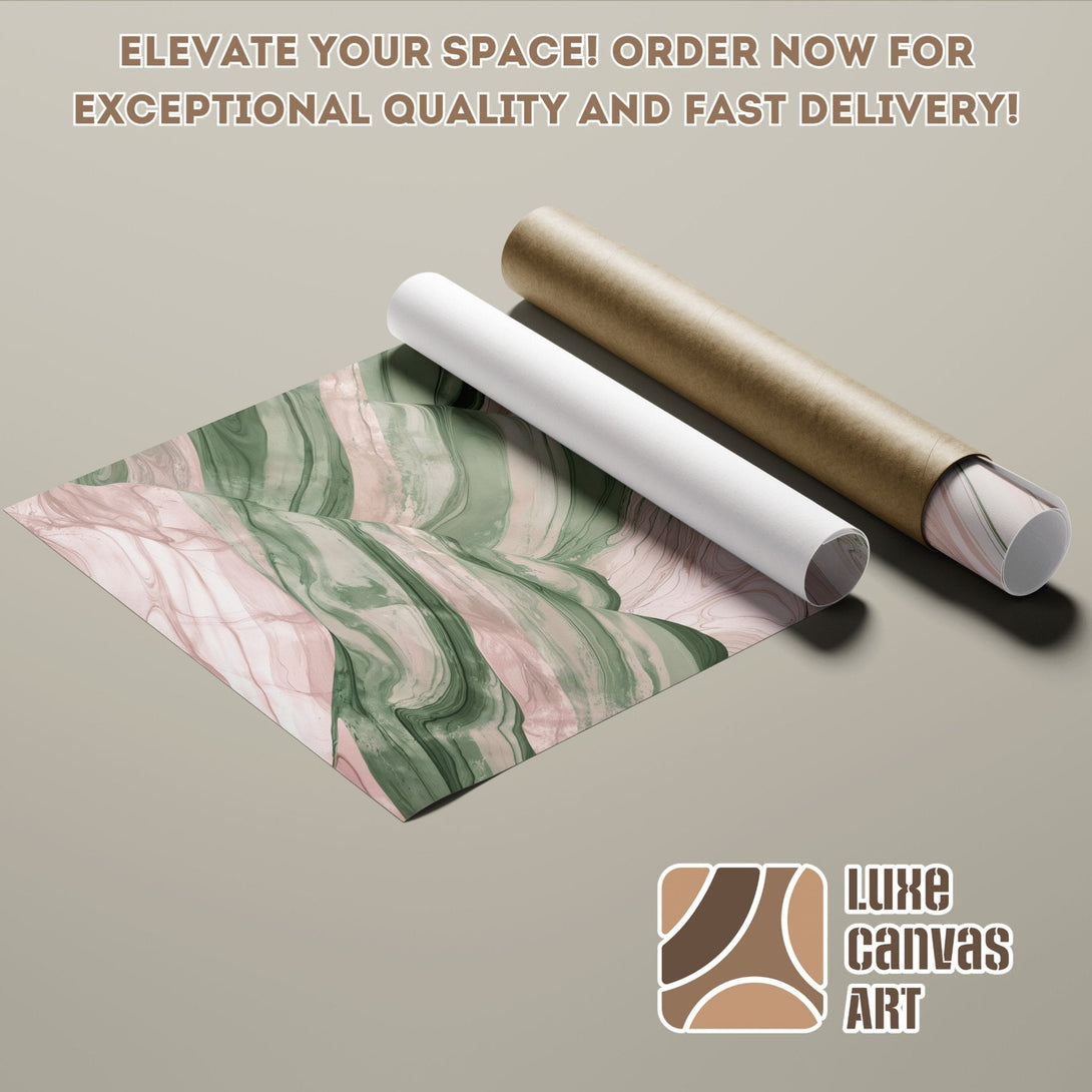 Poster Roll featuring abstract art in green & pink tones. Elevate your space with this stunning poster! Order now!