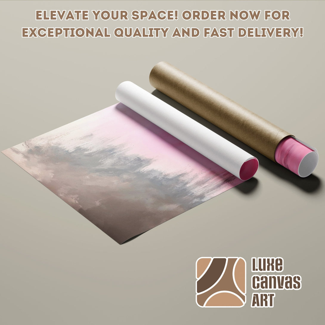 Abstract art poster roll in pink, gray, and brown tones. Elevate your space with this stunning poster! Order now!
