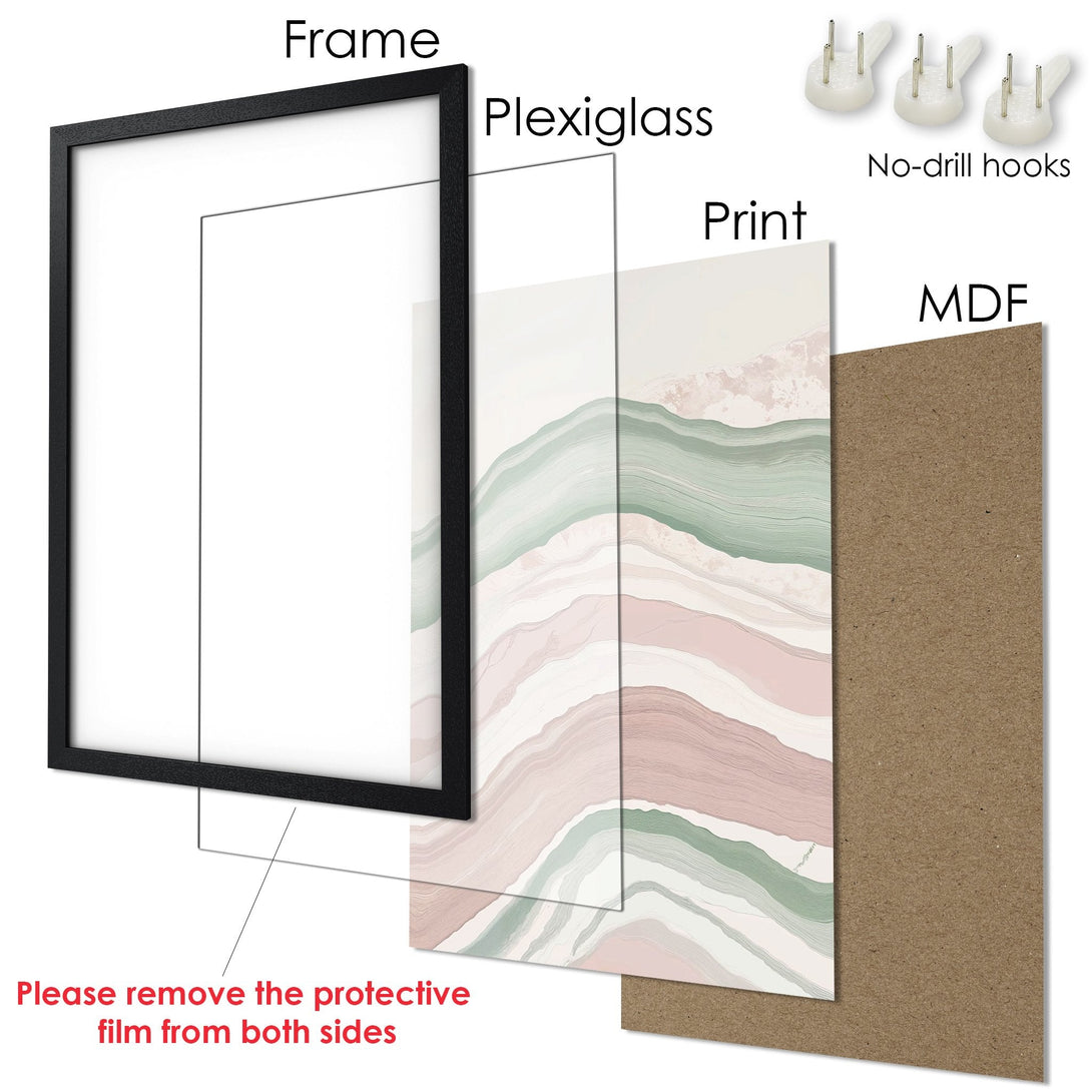 Framed Poster featuring abstract art in a soft, muted color palette. Perfect wall decor for any space!