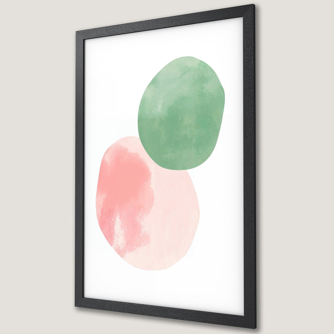Framed Poster with abstract watercolor art in pink and green. Modern art print for home decor.