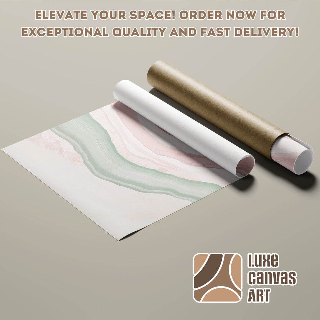 Abstract art Poster Roll, featuring a soft color palette of pinks, greens, and beige. Elevate your space!