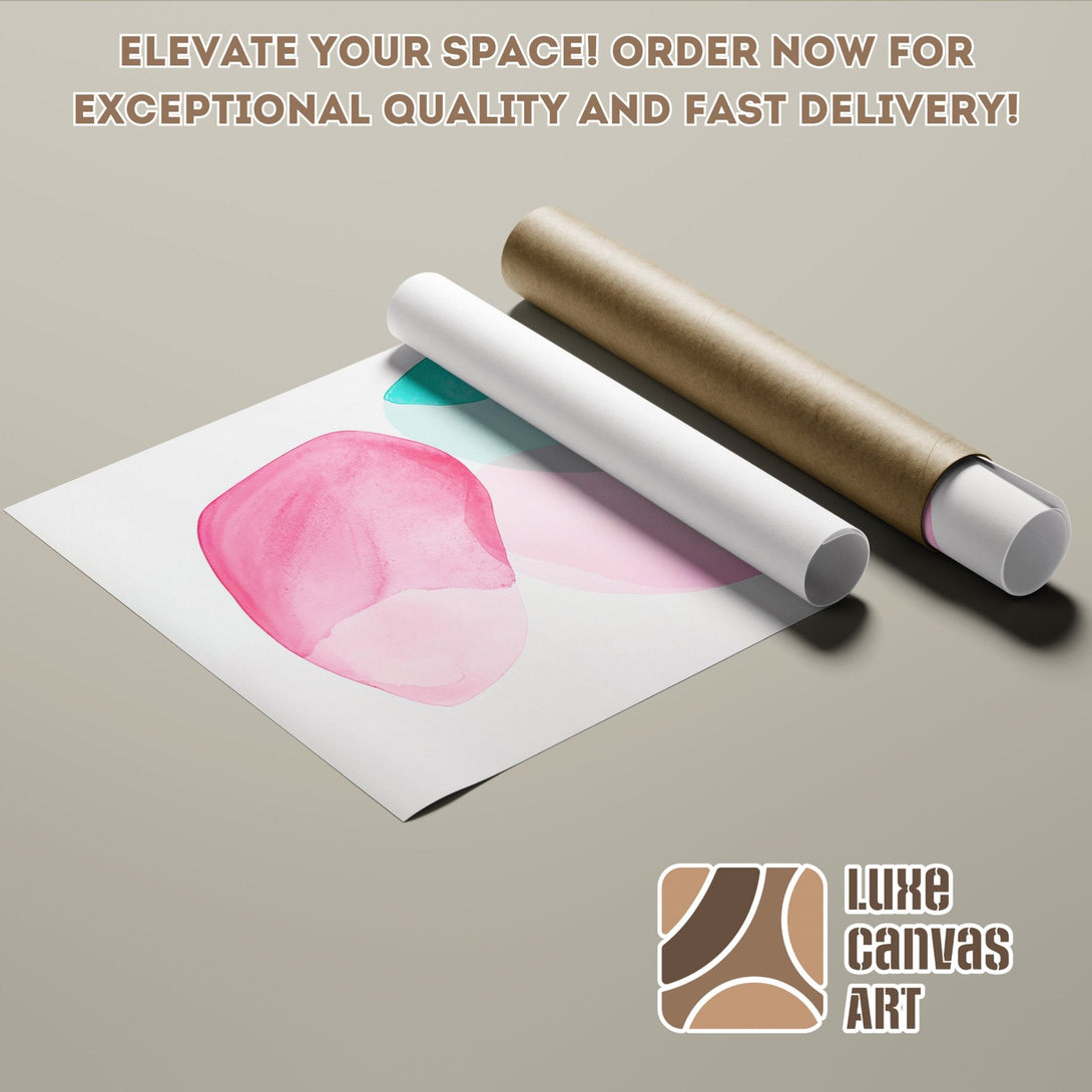 Abstract watercolor Poster Roll art in pink and teal, neutral palette. Elevate your space with Luxe Canvas Art!