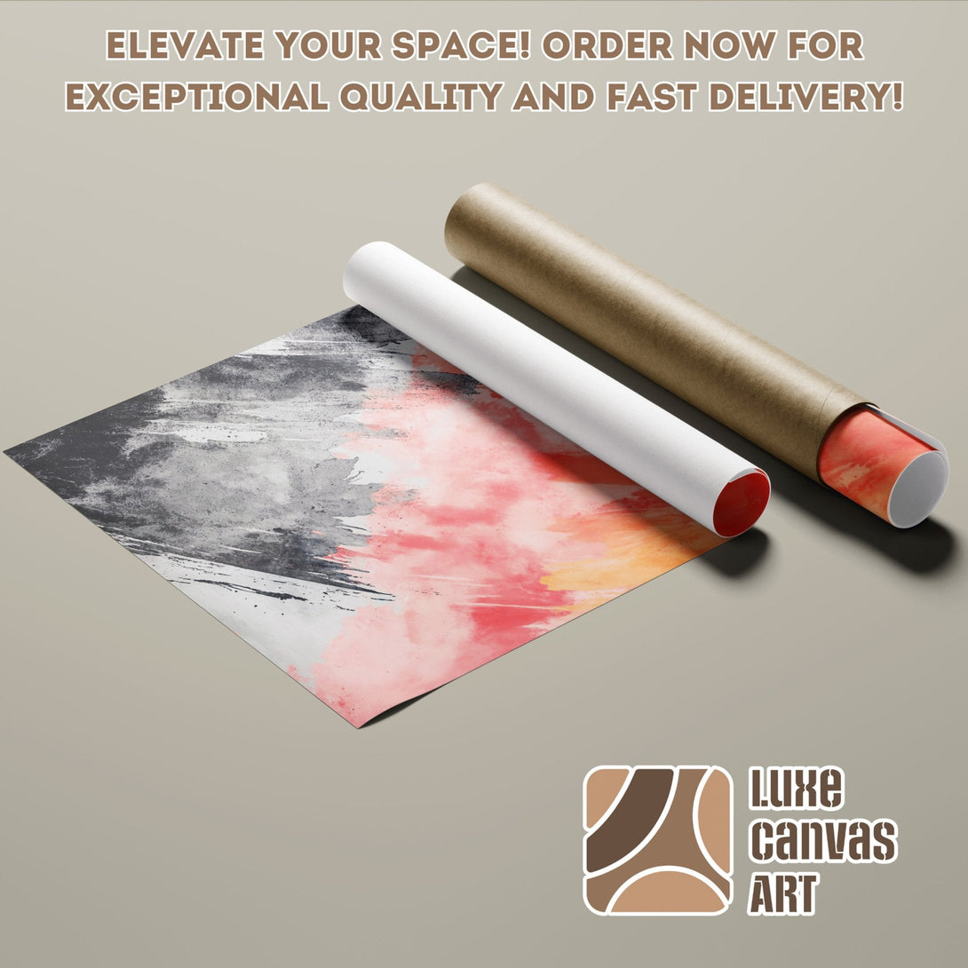 Poster Roll featuring abstract art in a red, gray, and beige color palette. Elevate your space with this stylish wall art.