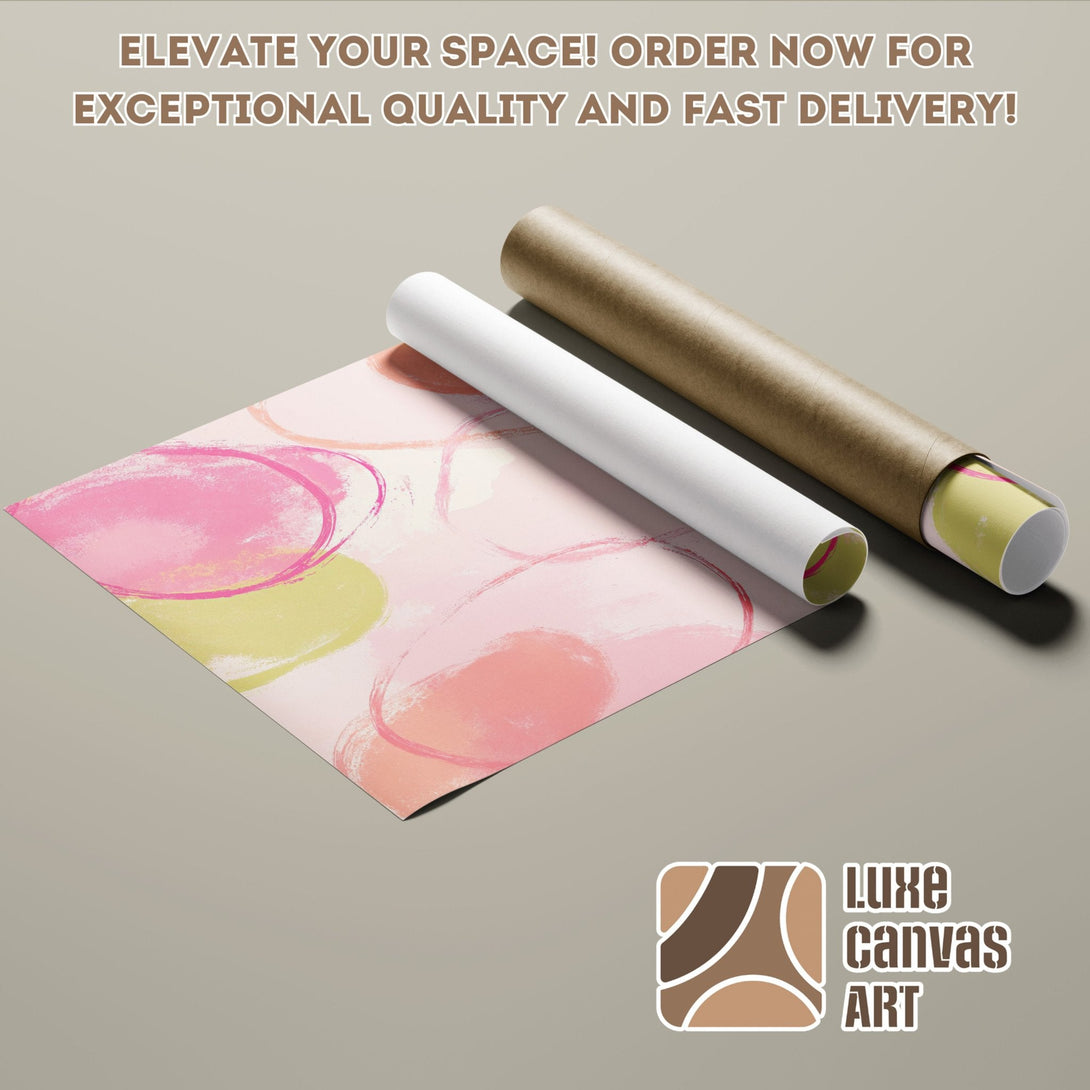 Abstract art Poster Roll in pink, yellow, and peach hues. Elevate your space with Luxe Canvas Art!