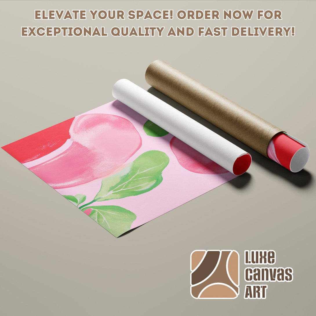 Abstract floral Poster Roll art in pink, red, and green. Elevate your space today!