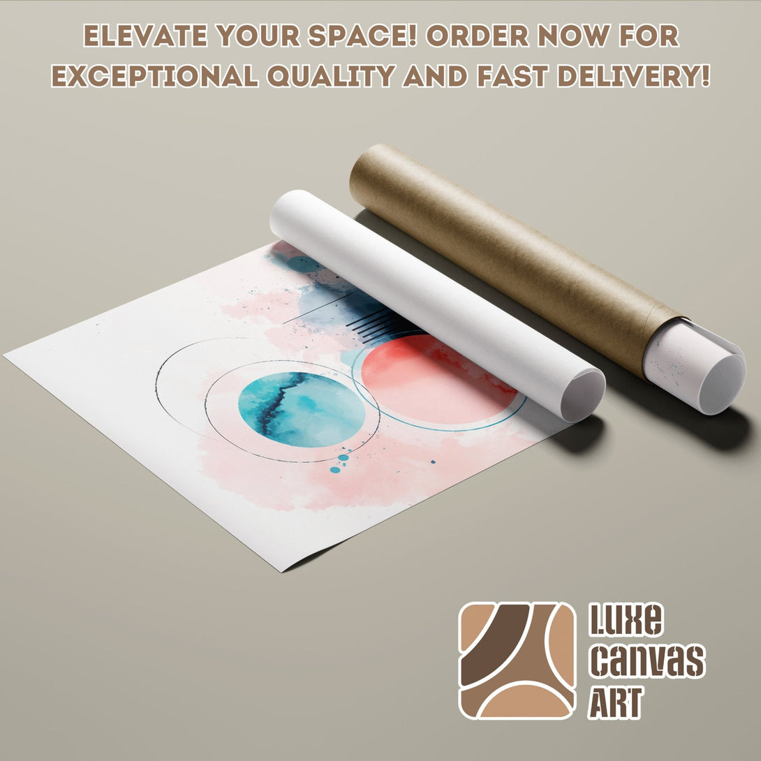 Abstract watercolor Poster Roll art in teal, pink, and brown. Elevate your space with Luxe Canvas Art!