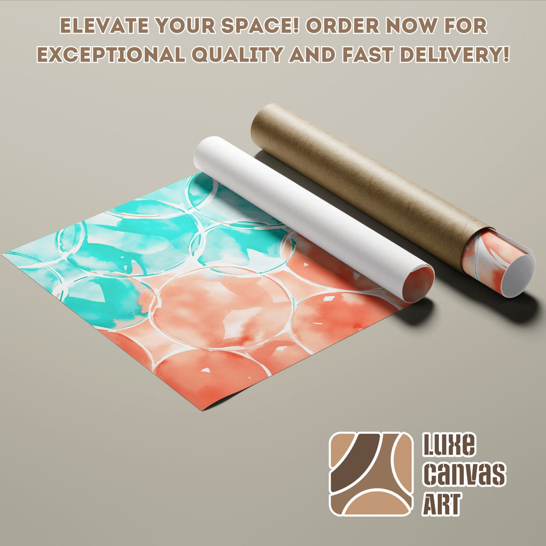Abstract watercolor Poster Roll in teal & coral. Elevate your space with Luxe Canvas Art!