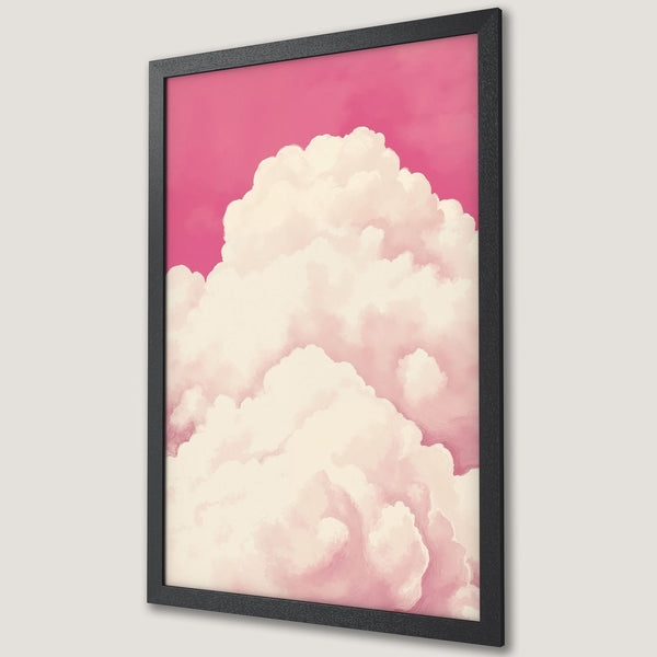 Framed Poster featuring a dreamy cloudscape in soft pink and cream tones. Perfect wall art for a serene and stylish space.