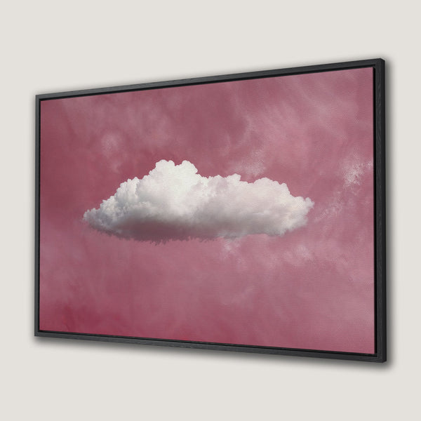 Framed Wall Art: Cloudscape Canvas Print in pink and white. Modern art for your home. Add a touch of serenity with this beautiful piece.