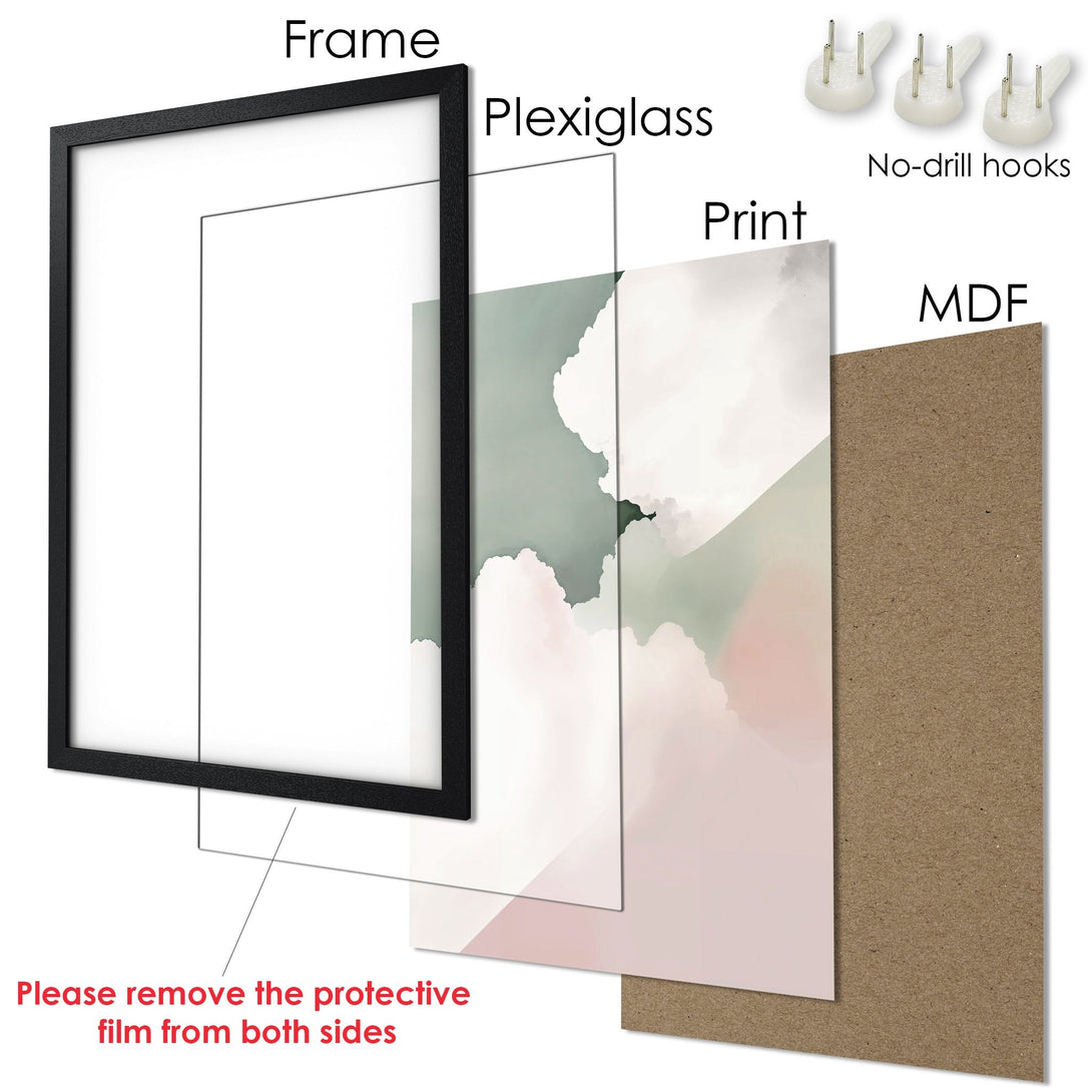 Framed Poster with abstract art in pastel colors. Modern wall decor for your home.