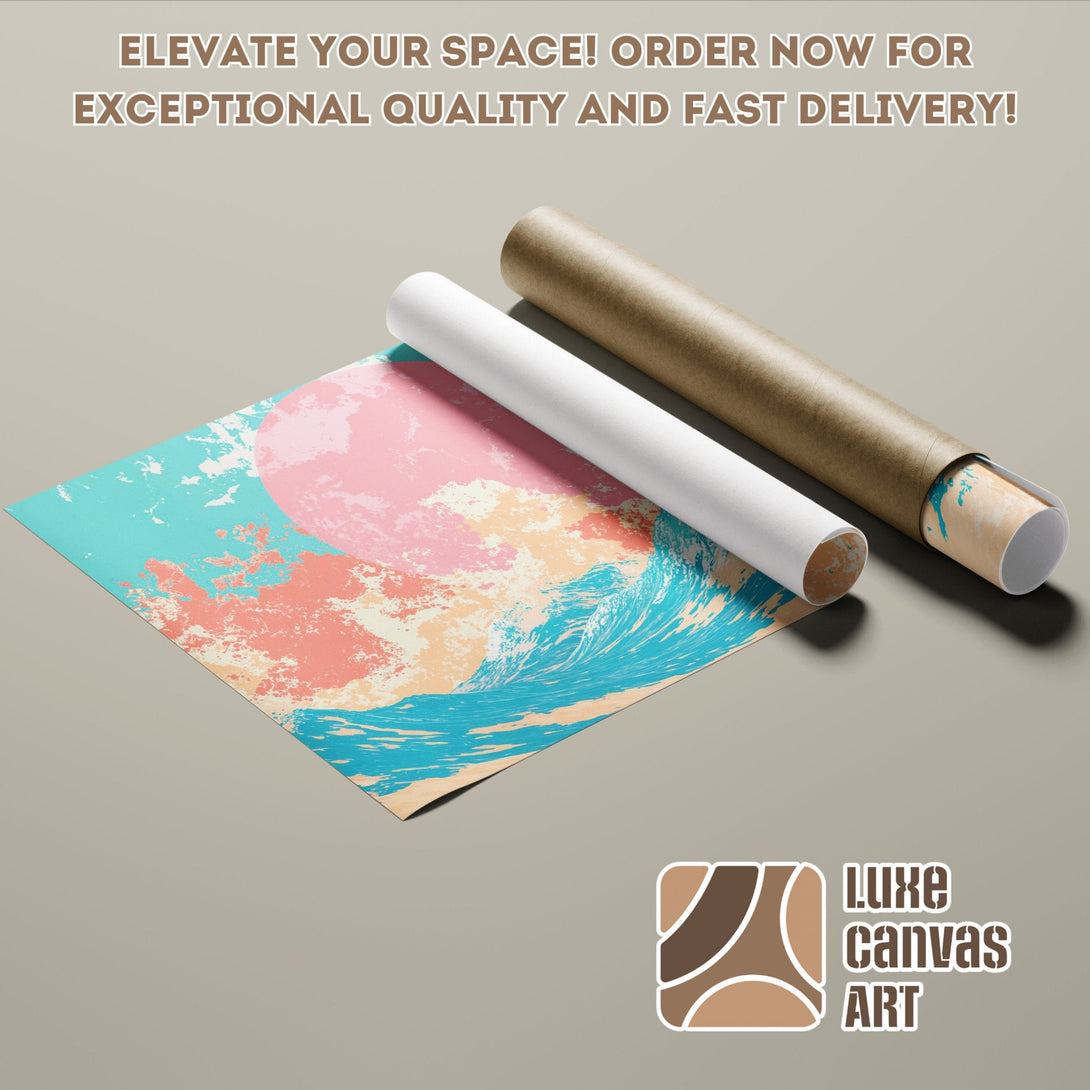 Abstract Poster Roll with pink, teal, and peach color palette. Elevate your space with Luxe Canvas Art!
