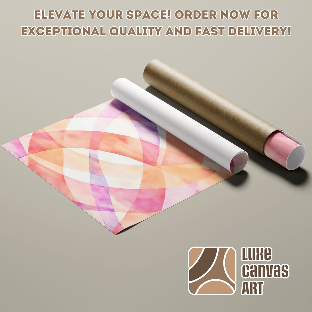 Abstract art Poster Roll in warm pink, orange, and purple hues. Elevate your space!