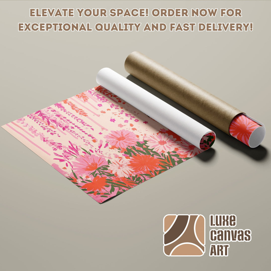 Floral Poster Roll in pink, orange, and green. Modern art for your space!