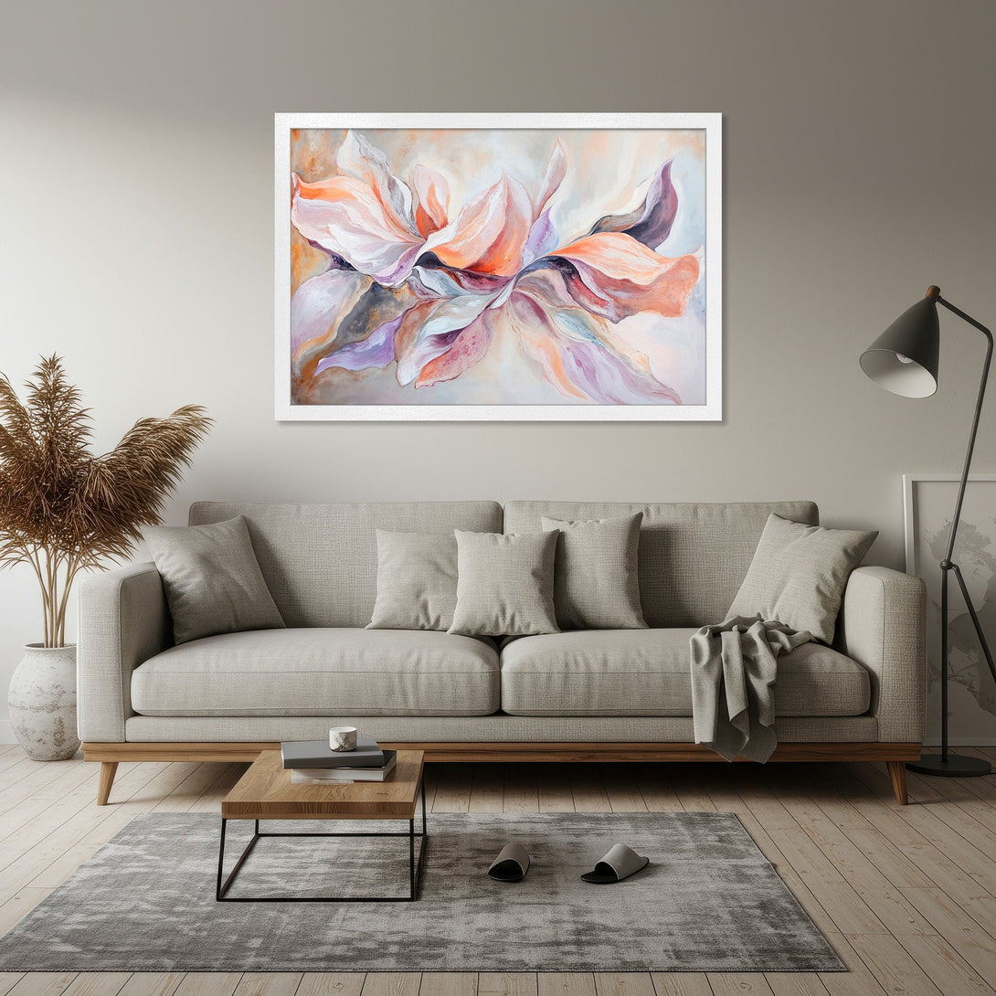 Framed Poster of abstract floral art in pastel colors, perfect for modern home decor. Enhance your space today!
