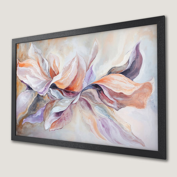 Framed Poster of an abstract floral painting in warm, pastel tones. Perfect wall art for any space.