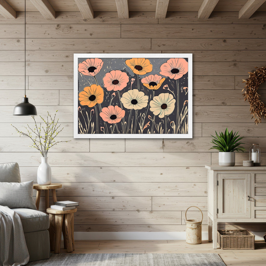 Framed Poster featuring floral art in a modern style with a warm, neutral color palette. Perfect wall decor for any room!