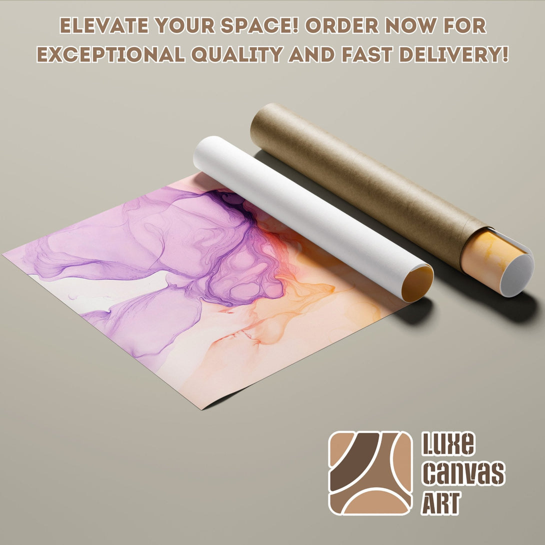 Abstract art Poster Roll in purple, orange, and pink hues. Elevate your space with Luxe Canvas Art!