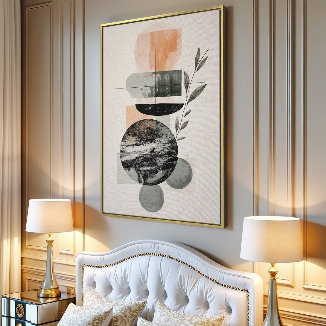 Canvas Print: Abstract art in neutral tones, featuring geometric shapes and a touch of nature. Modern wall decor for a stylish interior.