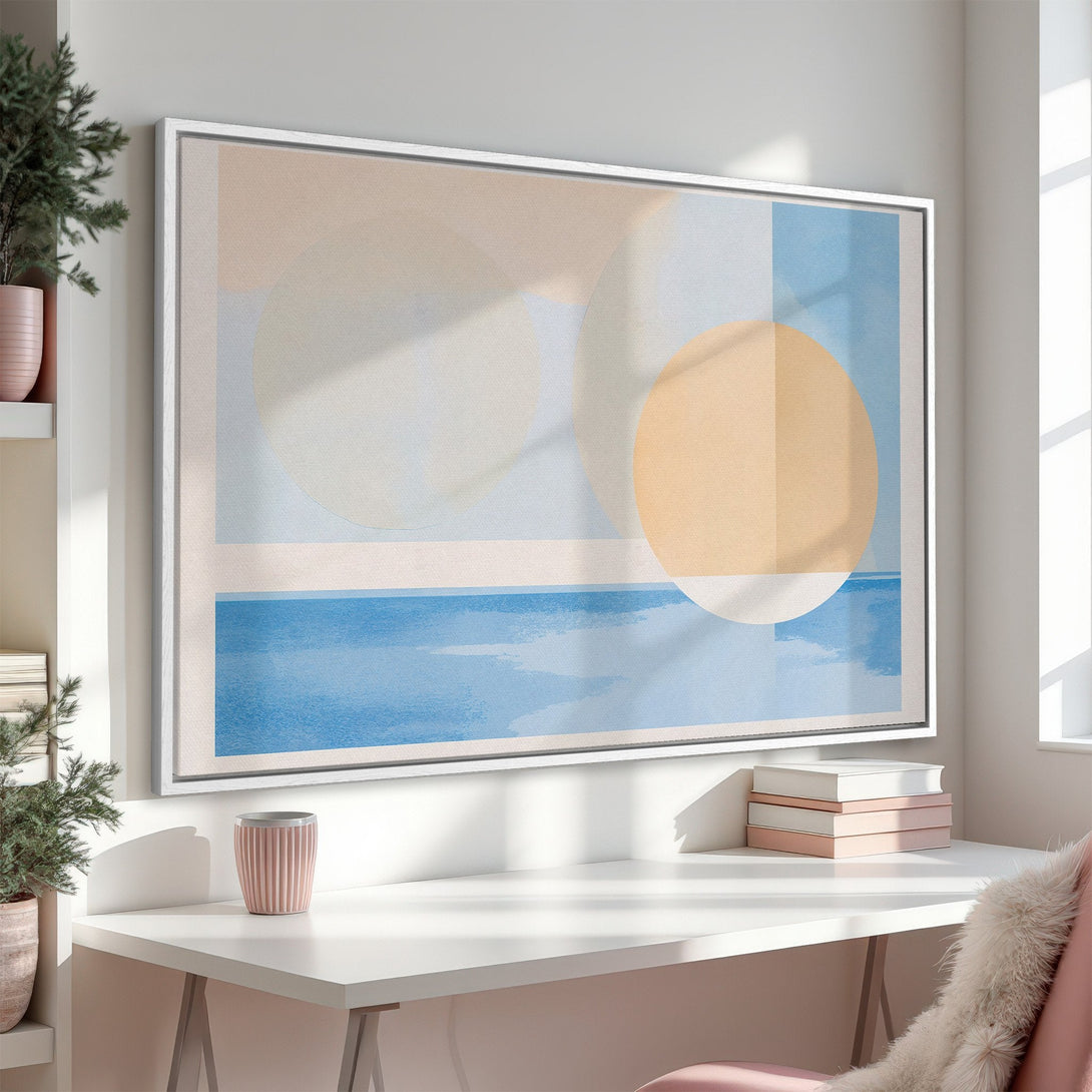 Framed Wall Art: Abstract landscape Canvas Print in soft pastel colors, perfect for adding a touch of modern art to your home decor.