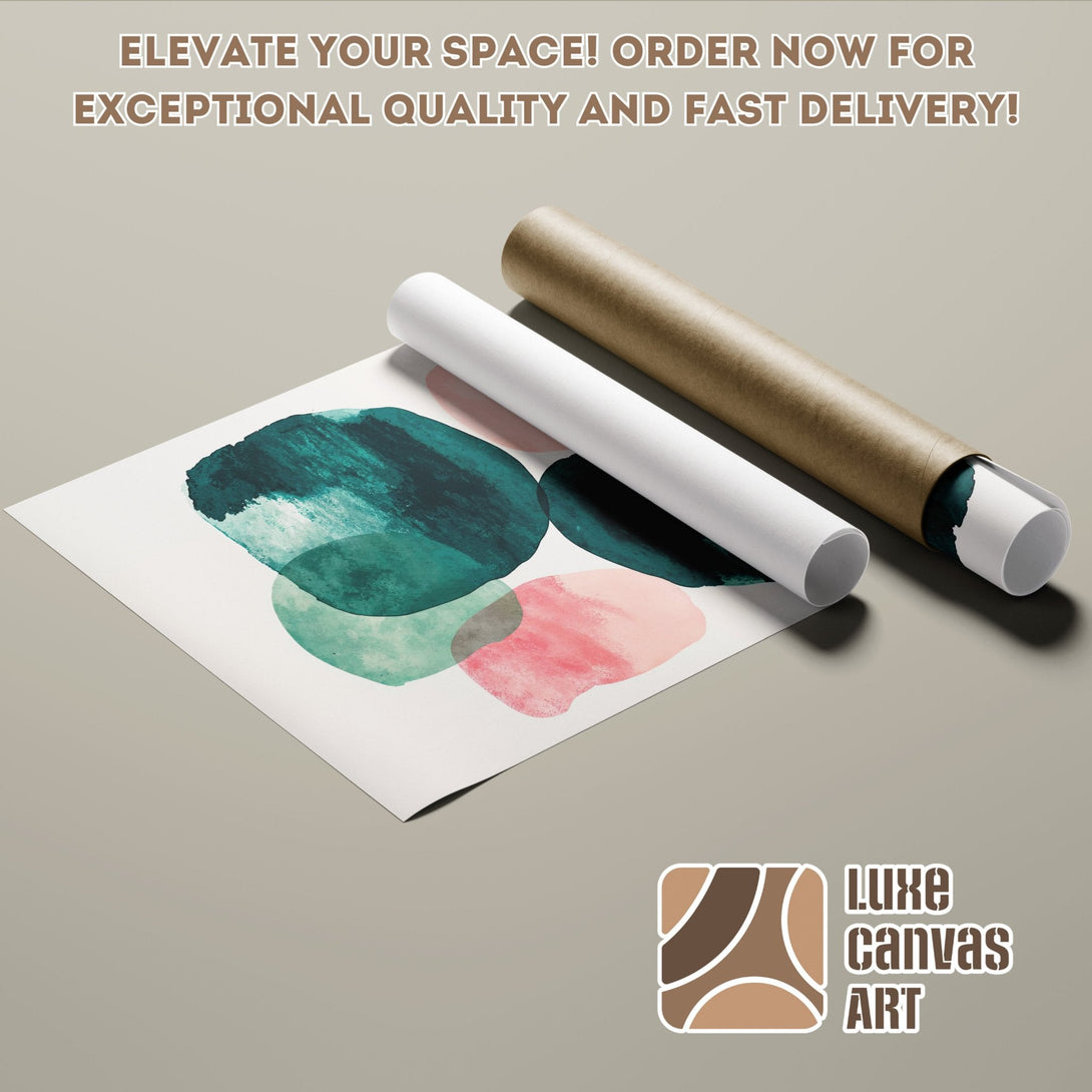 Abstract art poster roll with teal, pink, and neutral tones. Elevate your space with this modern Poster.