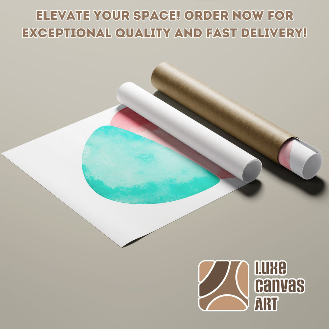 Abstract art Poster Roll with teal, pink, and neutral color palette. Elevate your space today!