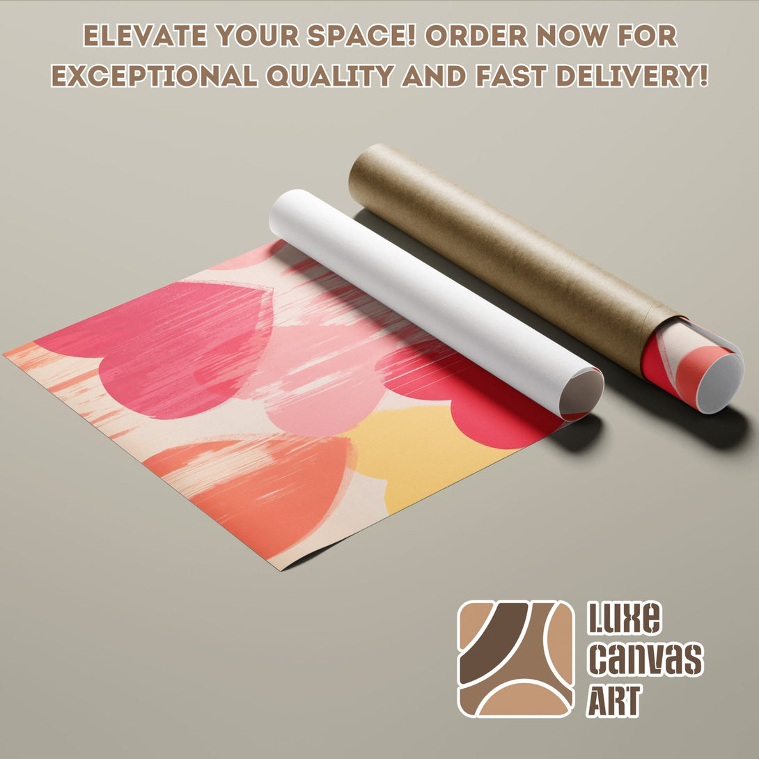 Abstract art Poster Roll with pink, red, and yellow brushstrokes. Modern art for your home.