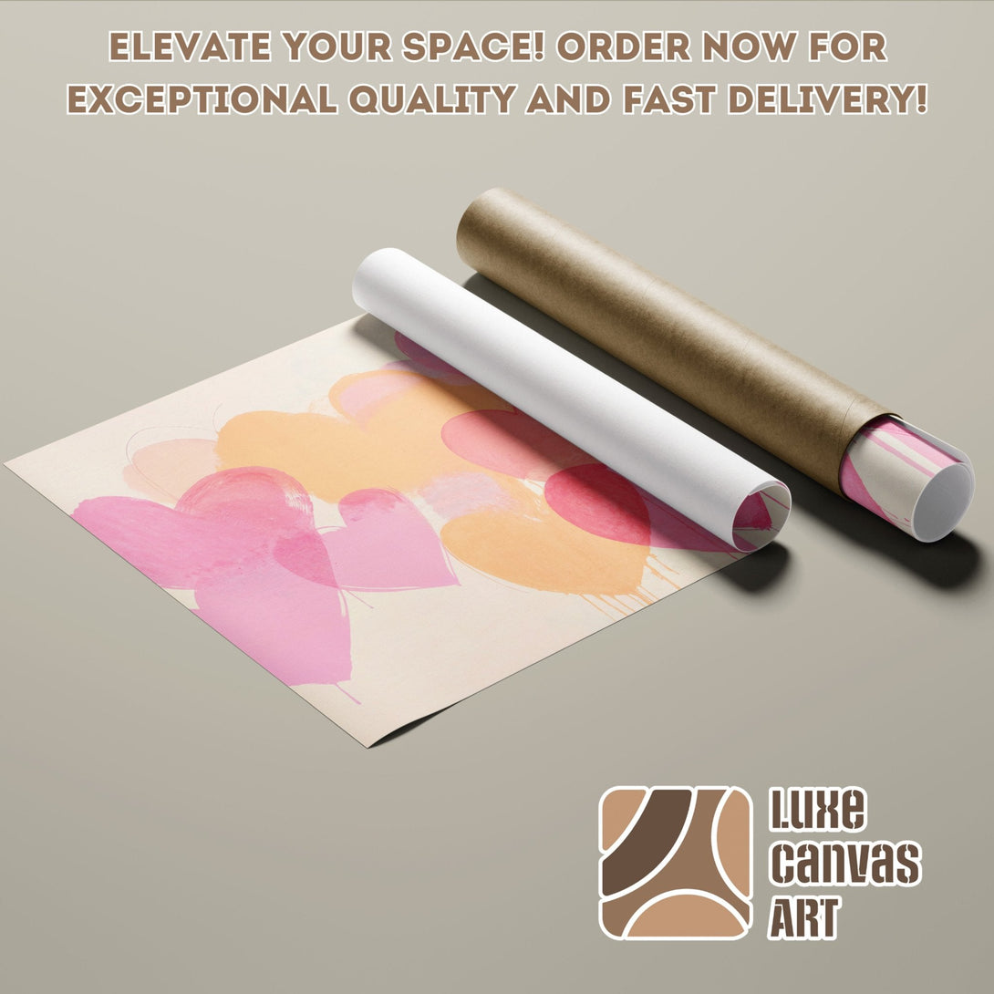 Abstract heart art Poster Roll, pink & peach palette, perfect for your space! Shop now!